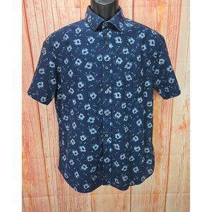 UNTUCKit Medium Floral Print Mens Short Sleeve Shirt  Navy Blue